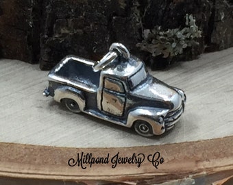 Truck Charm, Pick Up Charm, Old Truck Charm, Vehicle Charm, Car Collector Charm, Sterling Silver Charm
