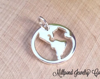 Globe Charm, Globe Pendant, World Charm, Earth Charm, Round Globe Cut Out Charm, Sterling Silver, Globe Trotter Charm, PS01176