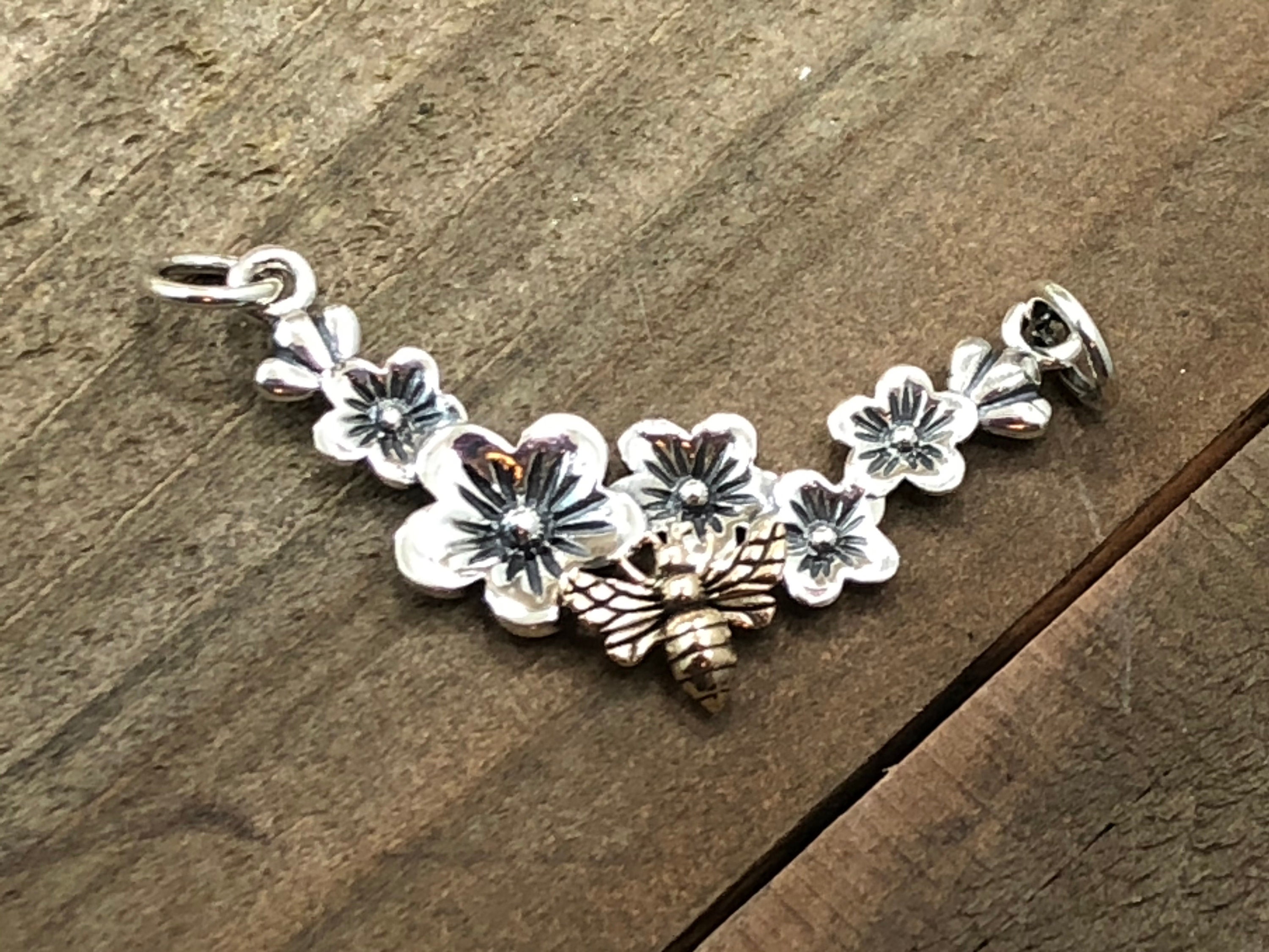 Silver Cherry Blossom Pendant Festoon with Bronze Bee