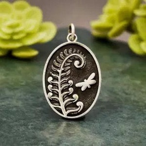 Sterling Silver Fern Charm with Butterfly, Leaf Charm, Leaf Pendant, Butterfly Charm, Nature Pendant, Nature Charm, Fern Leaf Charm