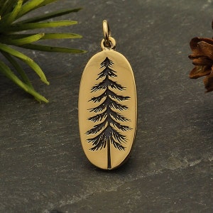 Pine Tree Charm, Oval Etched Pine Tree Charm, Natural Bronze Charm, Forrest Charm, Outdoorsman, Outdoors Charm, Nature Charm