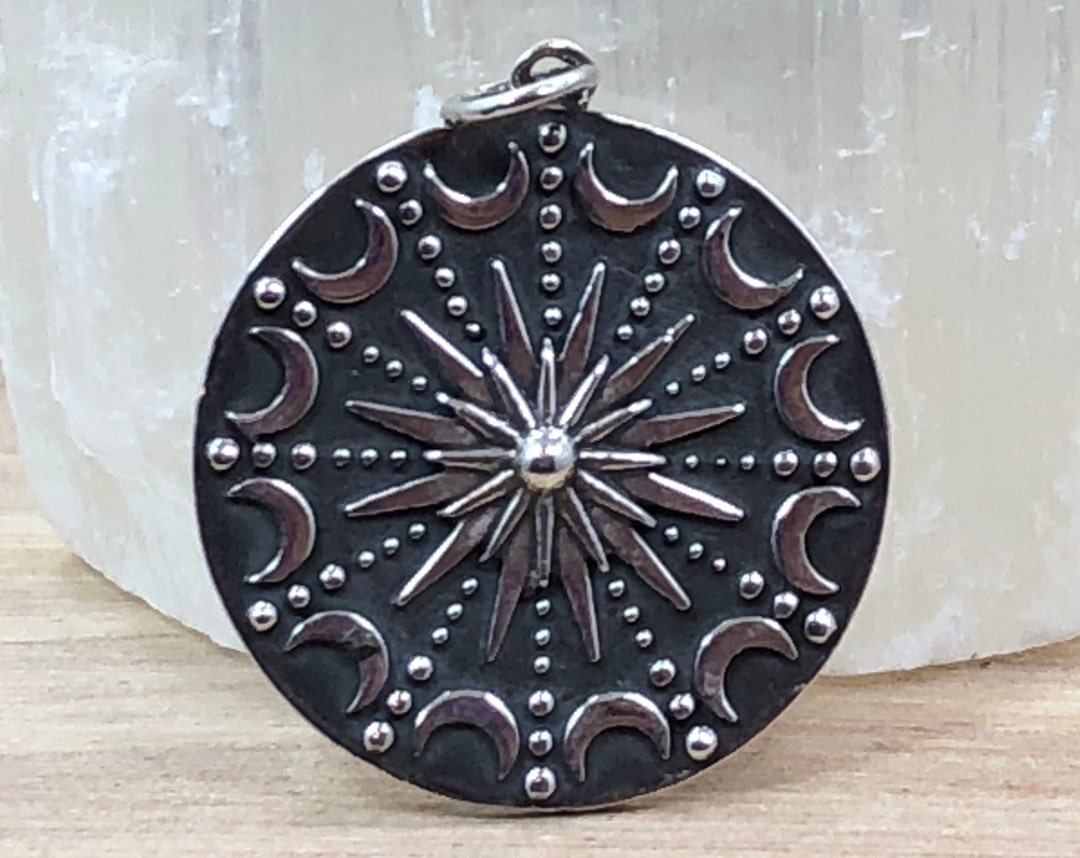 Sterling Silver Sun and Moon Mandala Pendant, Sun and Moon Charm ...