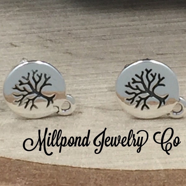 Tree of Life Earrings, Family Tree Earrings, Etched Tree of Life Earrings with Post, Sterling Silver, Family, PS01512