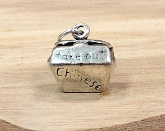 Chinese Take Out Charm, Chinese Food Charm, Fast Food Charm, Food Charm, Sterling Silver Charms