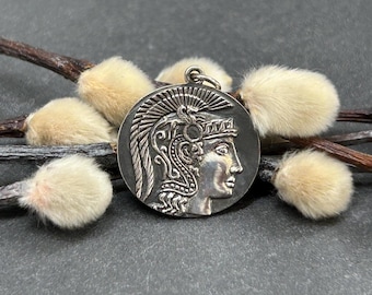 Sterling Silver Goddess Athena Coin Pendant, Greek Goddess Charm, Mystical Charm, Mythical Charm, Sterling Silver Charm