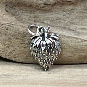 Sterling Silver Strawberry Charm, Strawberry Pendant, Sterling Silver Charm, Sterling Silver Pendant, Fruit Charm, Fruit Pendant