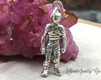 Mummy Charm, Halloween Charm, Sterling Silver Charm, Sterling Silver Pendant