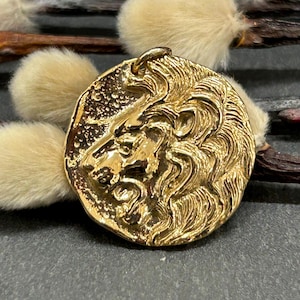 Lion Head Charm, Lion Charm, Coin Charm, Mystical Charm, Mythical Charm, Natural Bronze