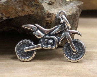 Motorcycle Charm, Dirt Bike Charm, Bike Charm, Sterling Silver Charm, Biker Charm, Biker Gift, Motorcross Gift