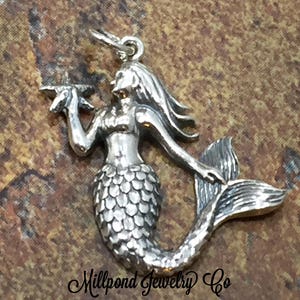 Mermaid Charm, Mermaid Pendant, Princess Charm, Sterling Silver Charm, Ocean Charm, Ocean Pendant, Beach Charm, Beach Pendant