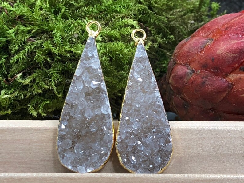 Drusy Teardrop Druzy Pairs 18K Gold Plated Druzy Earring Pairs Teardrop Druzy Earring Pair PG0975AP18 Druzy Natural Teardrop Druzy