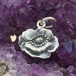 Poppy Charm, Poppy Flower Charm, California Charm, Flower Charm, Sterling Silver Charm, Flower Pendant