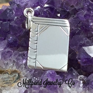 Book Charm, Book Pendant, Flat Book Charm, Book Lover Gift, Reader Charm, Librarian Charm, Sterling Silver Charm image 2
