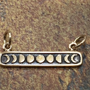 Moon Charm, Phases of the Moon Charm, Etched Phases of the Moon Charm, Celestial Charm, Moon Phases Charm, Bronze