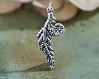 Sterling Silver Fern Charm, Leaf Charm, Leaf Pendant, Butterfly Charm, Nature Pendant, Nature Charm, Fern Leaf Charm