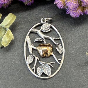 Sterling Silver Leaf Pendant with Bronze Apple, Apple Charm, Apple Pendant, Sterling Silver Charm, Teacher Charm, Teacher Appreciation