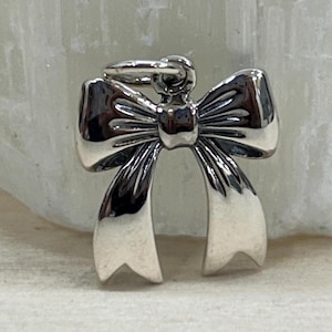 Sterling Silver Dimensional Bow Charm, Ribbon Charm, Bow Charm, Tiny Bow Charm, Sterling Silver Bow Charm image 1