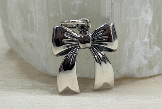 Sterling Silver Dimensional Bow Charm, Ribbon Charm, Bow Charm, Tiny Bow Charm, Sterling Silver Bow Charm