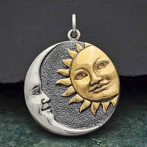 Sun and Moon Pendant, Sterling Silver Moon and Sun Pendant with Faces, Moon Charm, Moon Pendant, Celestial Charm, Sterling Silver