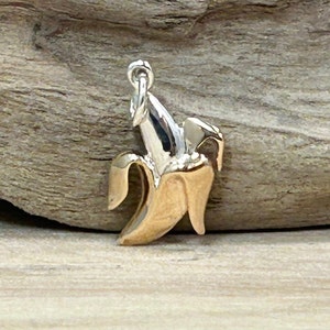 Banana Charm,  Sterling Silver Banana Charm with Bronze, Banana Pendant, Sterling Silver Charm, Fruit Charm, Fruit Pendant