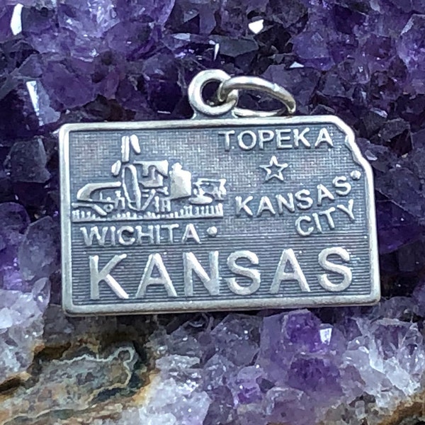 Kansas Charm, Kansas Pendant, Kansas State Charm, Sterling Silver Kansas Charm, Wichita Charm, Topeka Charm, Kansas City Charm