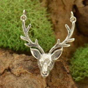 Sterling Silver Charm, Stag Head Link, Stag Head Connector, Deer Charm, Buck Charm, Stag Charm, Animal Charm, PS01467