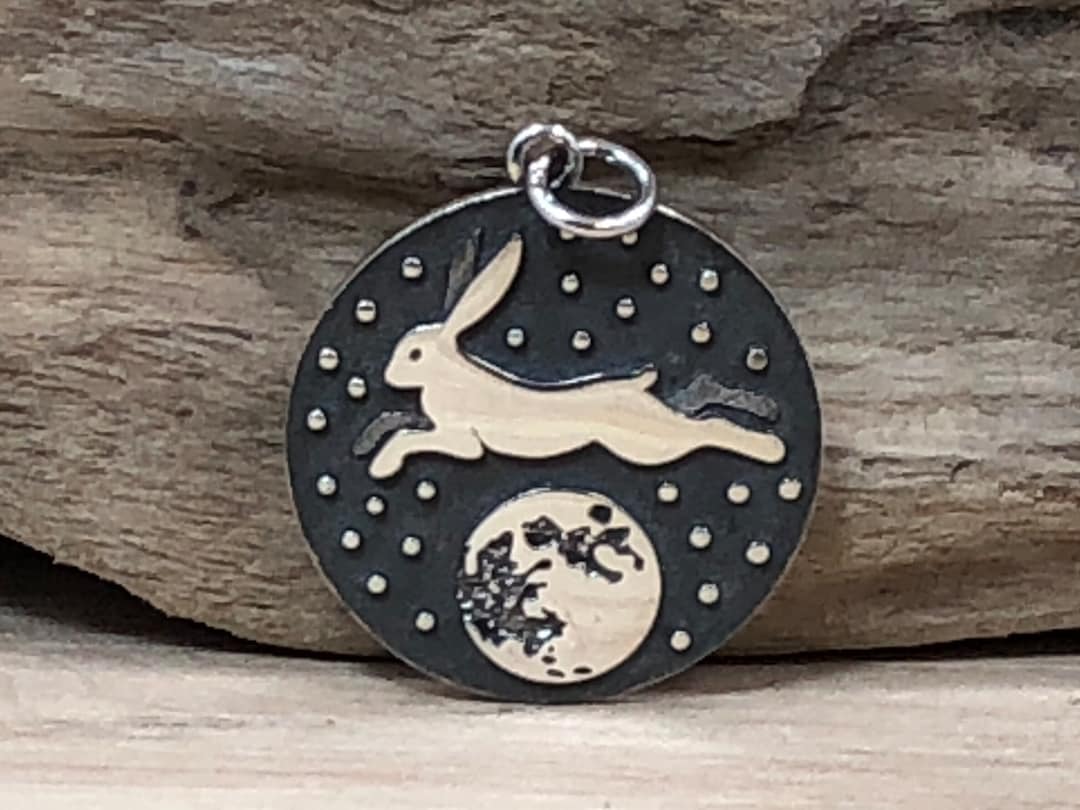 Sterling Silver Rabbit Over the Moon Pendant, Sterling Silver Rabbit ...