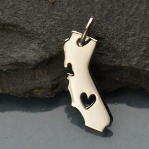 California Charm, California Heart Charm, California Stamping Blank, Sterling Silver Charm, TINY, PS0111