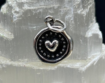 Sterling Silver Wax Seal Heart Charm, Small Heart Charm, Heart Pendant, Tiny Heart Charm, Sterling Silver Heart Charm
