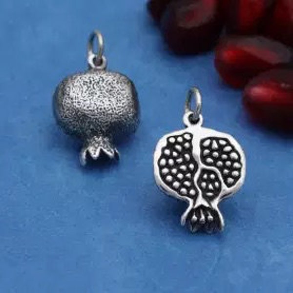 Sterling Silver Pomegranate Charm, Pomegranate Pendant, Food Charm, Fruit Charm, Dietician Charm, Sterling Silver, Sterling Silver Charms