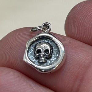 Sterling Silver Wax Seal Skull Charm, Small Skull Charm, Heart Pendant, Tiny Skull Charm, Sterling Silver Skull Charm