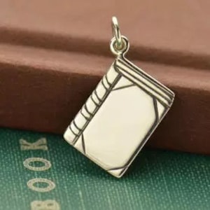 Book Charm, Book Pendant, Flat Book Charm, Book Lover Gift, Reader Charm, Librarian Charm, Sterling Silver Charm image 1