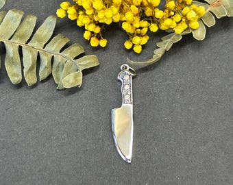 Sterling Silver Large Kitchen Knife Charm, Knife Charm, Butcher Knife Charm, Knife Charm, Kitchen Charm, Cook Charm, Cook Gift