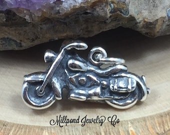 Motorcycle Charm, Motorcycle Pendant, Bike Charm, Sterling Silver Charm, Biker Charm, Biker Gift, PS31105