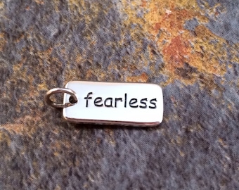 Fearless Charm, Fearless Charm, Fearless Pendant, Fearless Word Charm, Silver Word Charms, Silver Charms