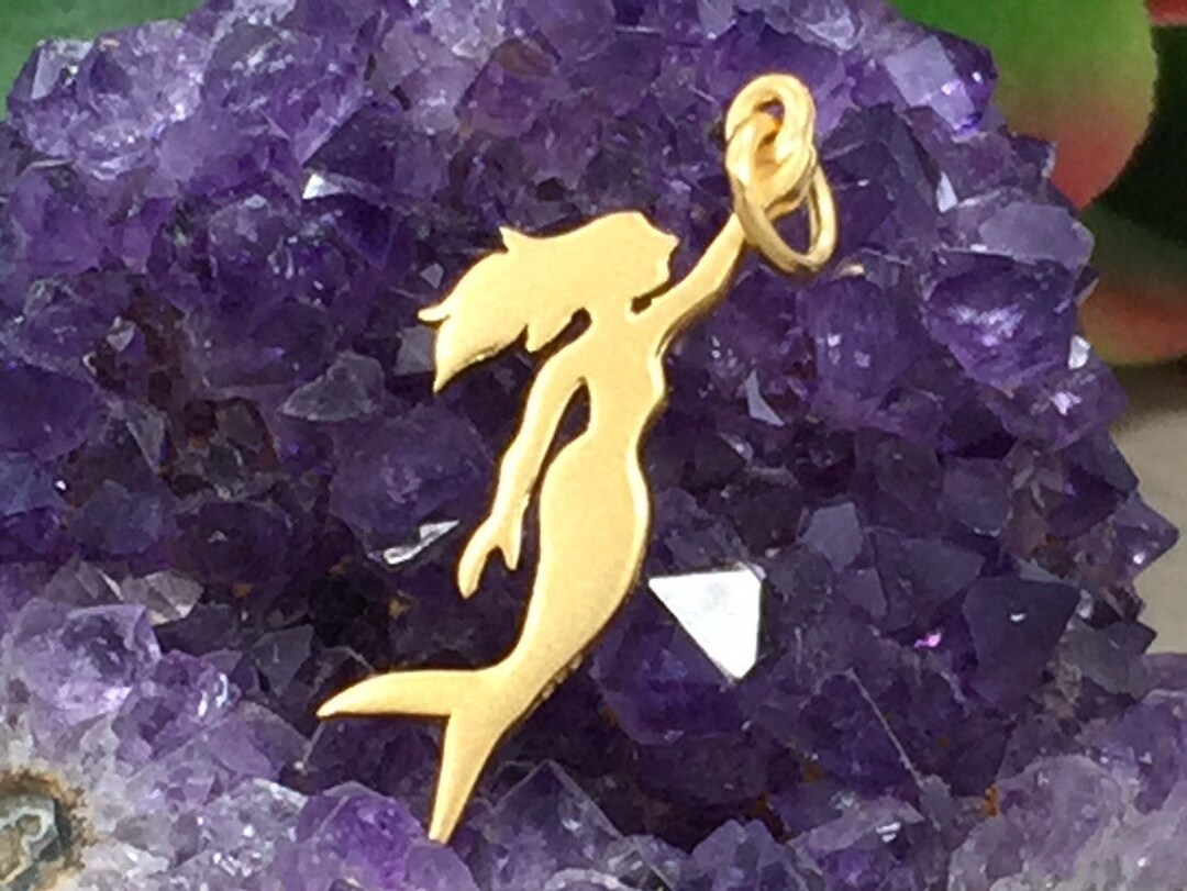 Mermaid Charm Mermaid Pendant Princess Charm Gold Plated Etsy