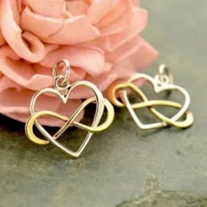 Infinity Heart Charm, Infinity Charm, Heart Charm, Infinity Link, Infinity Connector, Infinity Pendant, Sterling Silver and Bronze, 1 Piece