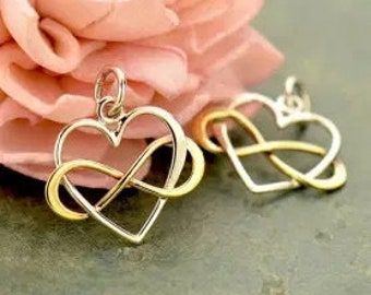 Infinity Heart Charm, Infinity Charm, Heart Charm, Infinity Link, Infinity Connector, Infinity Pendant, Sterling Silver and Bronze, 1 Piece