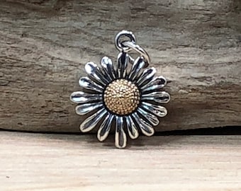 Sterling Silver Daisy Charm with Bronze Center, Sterling Silver Flower Charm, Flower Pendant, Flower Charm, Daisy Flower