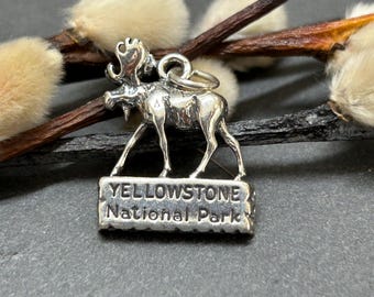 Yellowstone Charm, Yellowstone National Park Moose Charm, Yellowstone National Park Charm, Sterling Silver Charm, Moose Charm