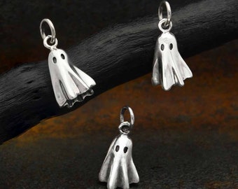 Encanto fantasma de plata de ley, colgante fantasma, encanto fantasma de hoja, encanto de plata de ley, colgante de plata de ley, encanto 3D