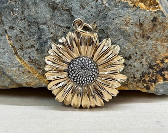 Bronze Daisy Pendant with Silver Center, Daisy Charm, Daisy Pendant, Flower Charm, Sterling Silver and Bronze Charm, Flower Pendant