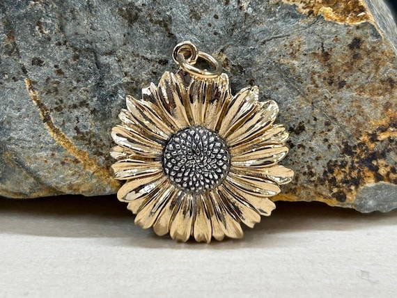 Bronze Daisy Pendant with Silver Center, Daisy Charm, Daisy Pendant, Flower Charm, Sterling Silver and Bronze Charm, Flower Pendant