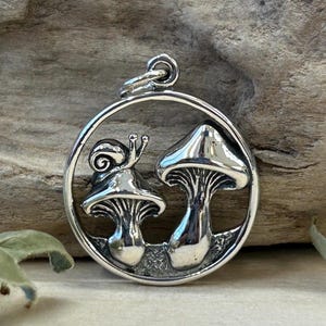 Sterling Silver Mushroom Charm, Sterling Silver Mushroom and Snail Charm, Nature Charm, Woodland Charm, Sterling Silver Mushroom