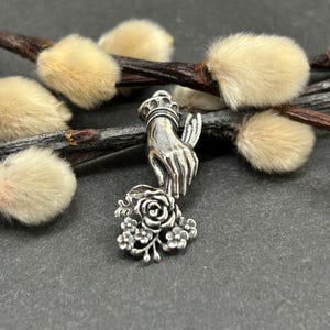 Sterling Silver Hand Charm Holding Flower Bouquet Charm, Hand Holding Flowers Charm, Flowers Charm, Hand Charm, Sterling Silver