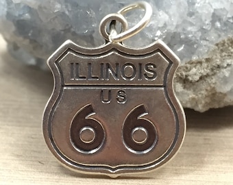 Illinois Charm, Illinois Pendant, Route 66 Charm, Illinois Route 66 Charm, Sterling Silver Illinois Charm, Historic Illinois Charm, PS06115
