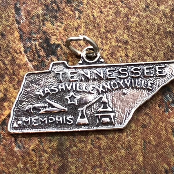 Tennessee Charm, Tennessee Pendant, Tennessee State Charm, Sterling Silver West Tennessee Charm, Nashville Charm, Memphis Charm