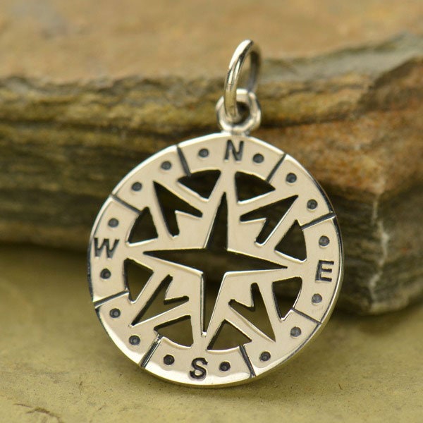 Compass Charm, Openwork Compass Charm, Sterling Silver Charm, Silver Compass, Necklace Charm, Nautical Charm, Nautical Pendant, PS01180