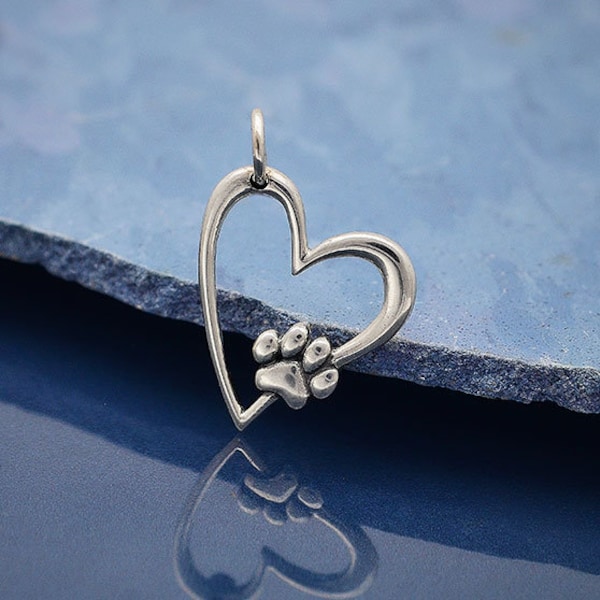 Sterling Silver Heart Charm with Pawprint, Paw Print Charm, Paw Print Pendant,Animal Lover Charm, Dog Lover, Sterling Silver Charm