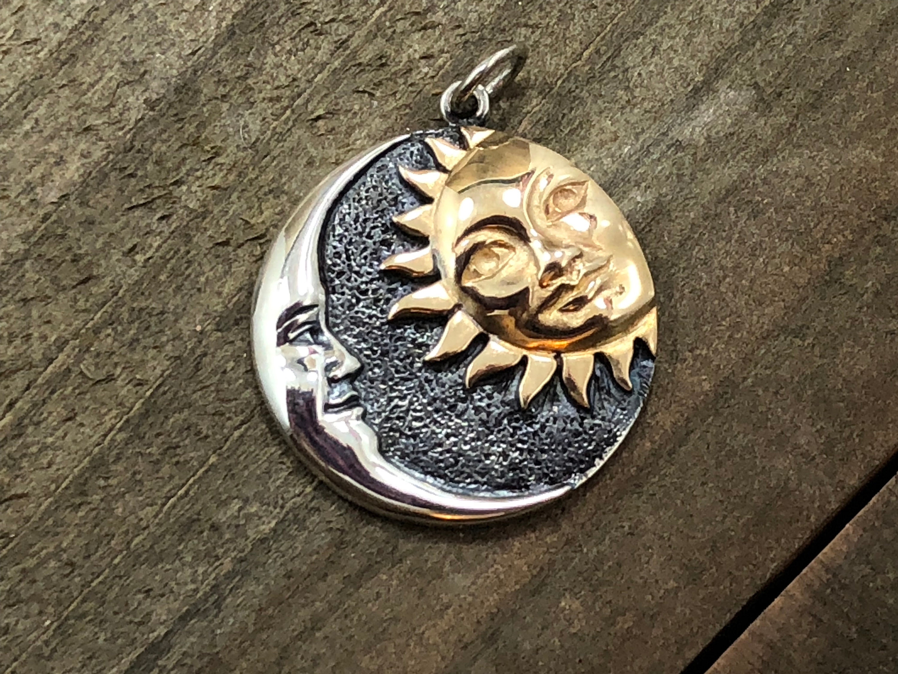 Sun and Moon Pendant, Sterling Silver Moon and Sun Pendant With Faces ...